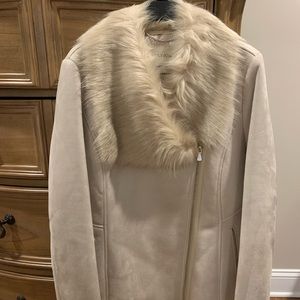Calvin Klein Asymmetrical Faux-Fur-Collar Coat